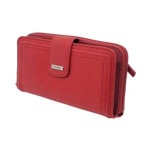 Vintage Fossil Deluxe Red Leathe Checkbook Wallet Organizer